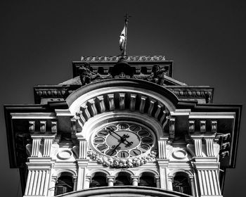 Low angle view of clock tower against building