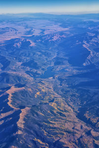 Aerial view rocky mountain landscapes on flight over colorado utah rockies wasatch front, usa.