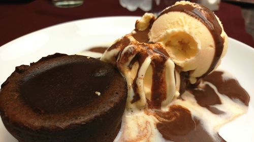 Close-up of served food in plate