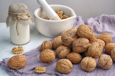 Close-up of cupcakes in bowl on table