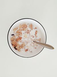 High angle view of breakfast served on table