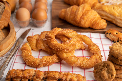 High angle view of breakfast on table