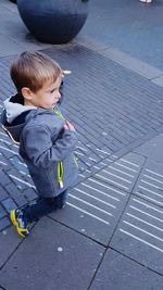 High angle view of boy playing