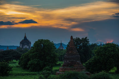 View of temple at sunset