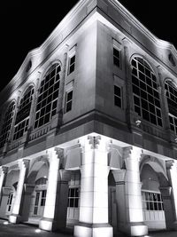 Low angle view of historic building at night