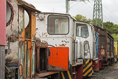 Abandoned train on railroad tracks