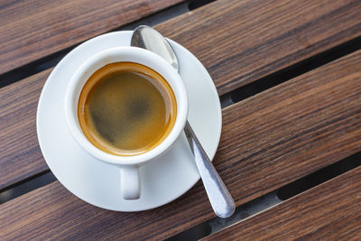 High angle view of coffee on table