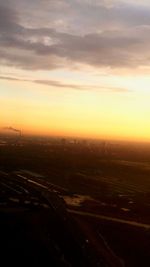 Aerial view of landscape at sunset