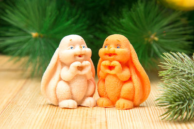Close-up of christmas decorations on table