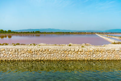 Scenic view of lake against blue sky