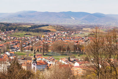 High angle view of townscape against sky