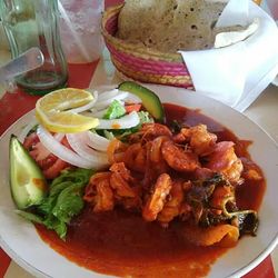 High angle view of meal served in plate