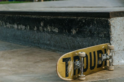 High angle view of vintage on table against wall