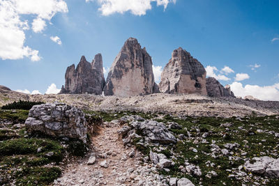 Rock formation of tre cime di lavaredo in the dolomites