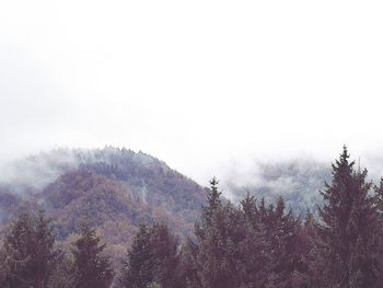 Scenic view of fog on mountain against sky