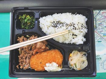 High angle view of food on table