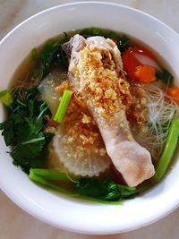 High angle view of meal served in bowl