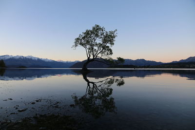 Scenic view of lake against clear sky