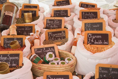 Various food displayed for sale in store