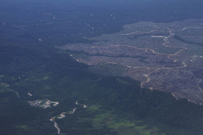 High angle view of land and sea