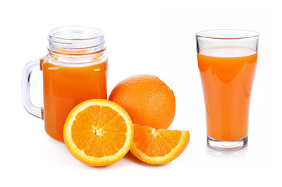 Close-up of orange juice against white background