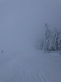 Scenic view of snow covered field against sky