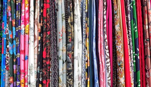 Full frame shot of multi colored textile for sale in market stall