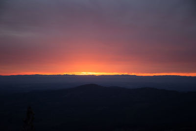 Scenic view of silhouette mountains against sky during sunset