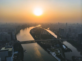 High angle view of bridge over river in city