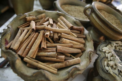 Close-up of cinnamons for sale at market