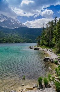 Scenic view of lake against sky