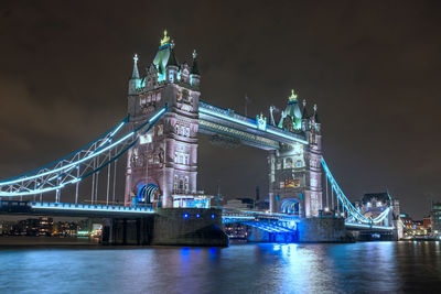 London uk tower bridge at river thames in england at night