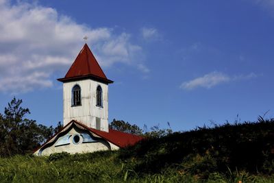 Low angle view of temple against sky