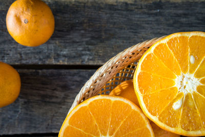 High angle view of orange on table