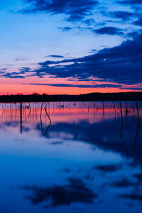 Scenic view of lake against sky at sunrise