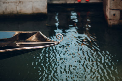 High angle view of boat moored in lake