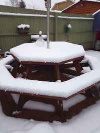 Close-up of snow on table