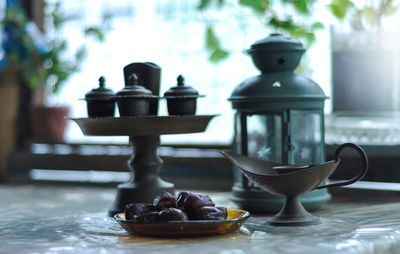 Close-up of fruits served on table