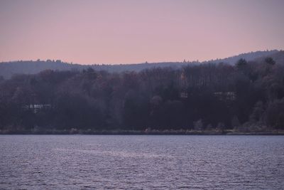 Scenic view of lake against sky during sunset