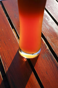 High angle view of beer on table