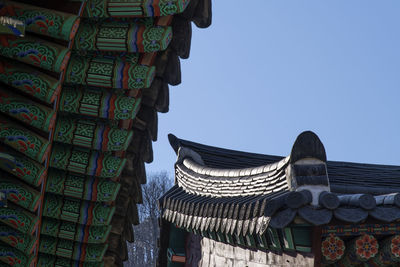 Low angle view of temple against building