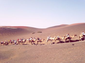 Group of people on desert against sky