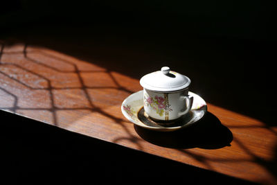 High angle view of drink on table