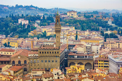 High angle view of buildings in town