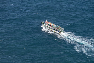 High angle view of ship in sea