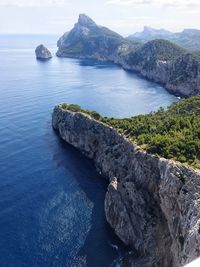 High angle view of rocks in sea against sky