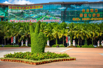 View of trees by plants in city