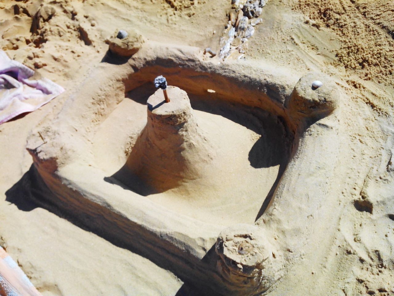 sand, beach, high angle view, animal themes, one animal, nature, shore, sunlight, animals in the wild, wood - material, day, outdoors, wildlife, water, rock - object, close-up, shadow, beauty in nature, sea, no people