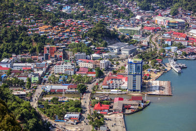 High angle view of townscape against buildings