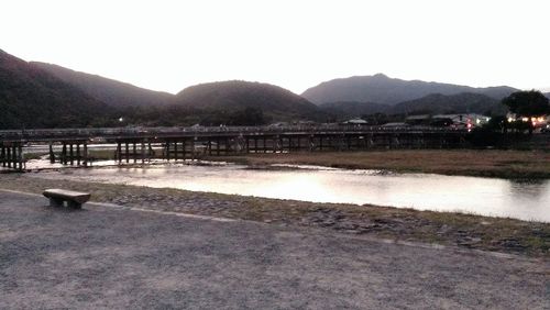 Scenic view of river and mountains